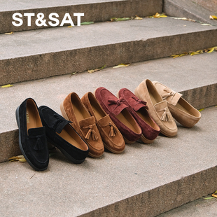 百搭通勤单鞋 羊皮 1B08 早春新款 女鞋 柔绒轻腹 星期六真皮乐福鞋