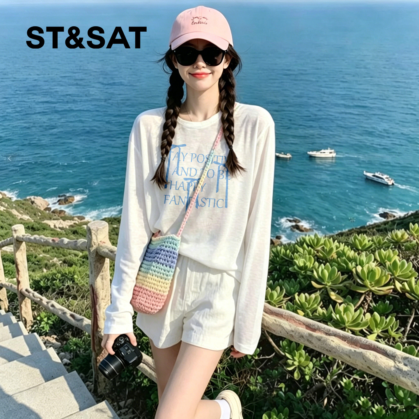 星期六雪花棉圆领轻薄长袖t恤女