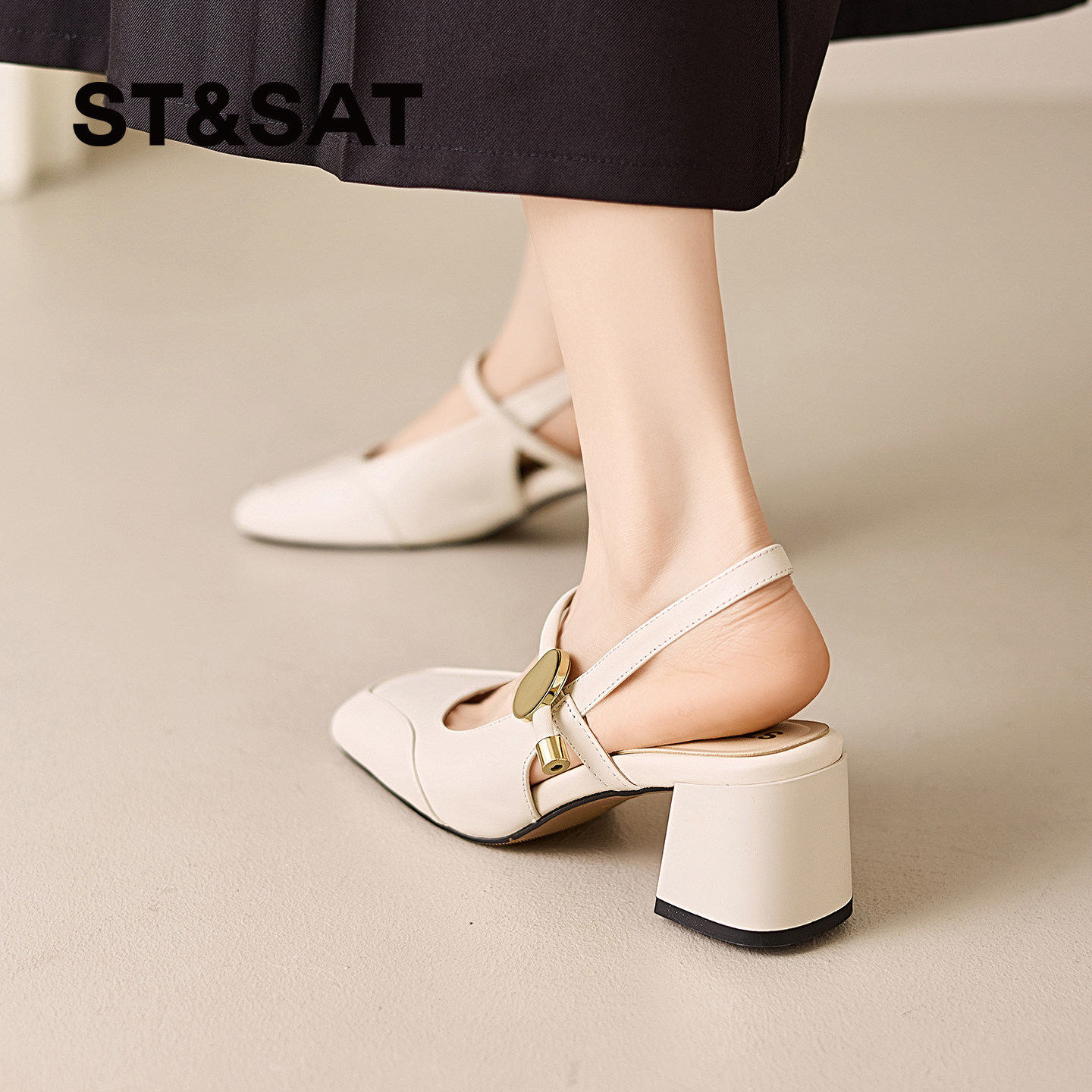 星期六后空凉鞋女2026夏季新款巨好看法式方头一字带高跟玛丽珍鞋