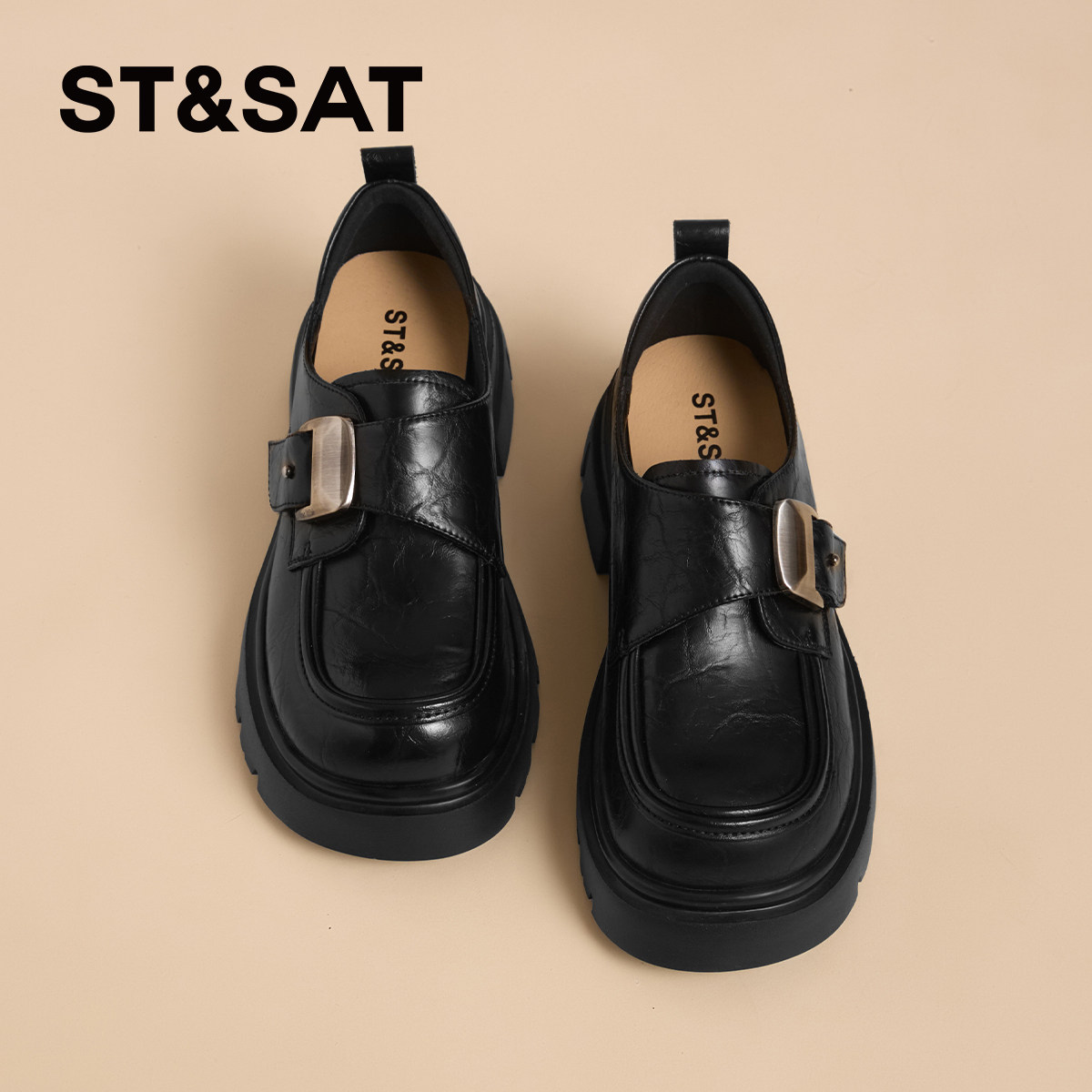 星期六新款厚底增高乐福鞋女轻便爆款百搭不累脚英伦风黑色皮鞋春