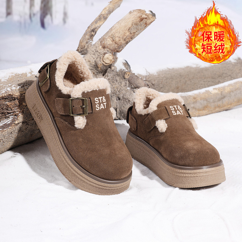 星期六厚底勃肯鞋女款2025新款冬季加绒保暖棉鞋一脚蹬毛毛雪地靴