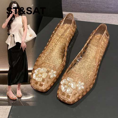 星期六法式红色果冻水晶鞋女2026