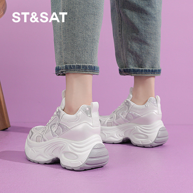 星期六厚底老爹鞋女春夏季款小个子内增高透气百搭网面运动休闲鞋