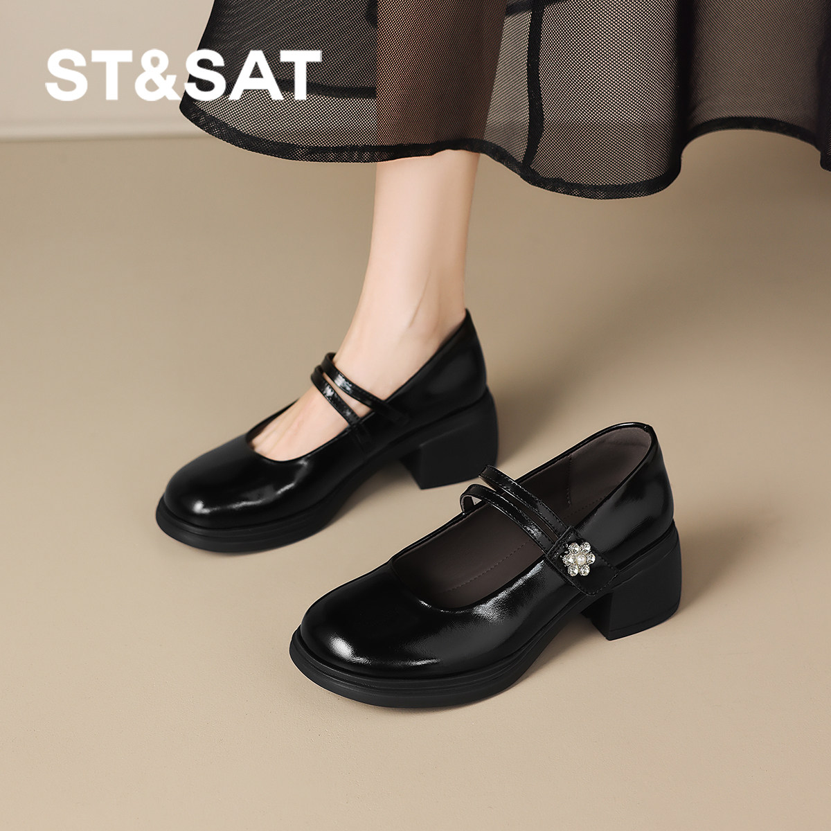 星期六玛丽珍小皮鞋女款单鞋2026新款英伦黑色小皮鞋粗跟高跟鞋子