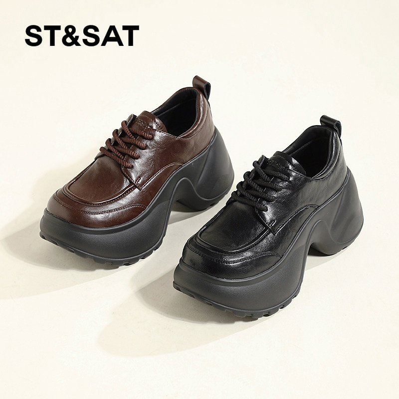 星期六真皮学院乐福鞋女款春夏厚底增高休闲女8cm粗跟jk小皮鞋秋