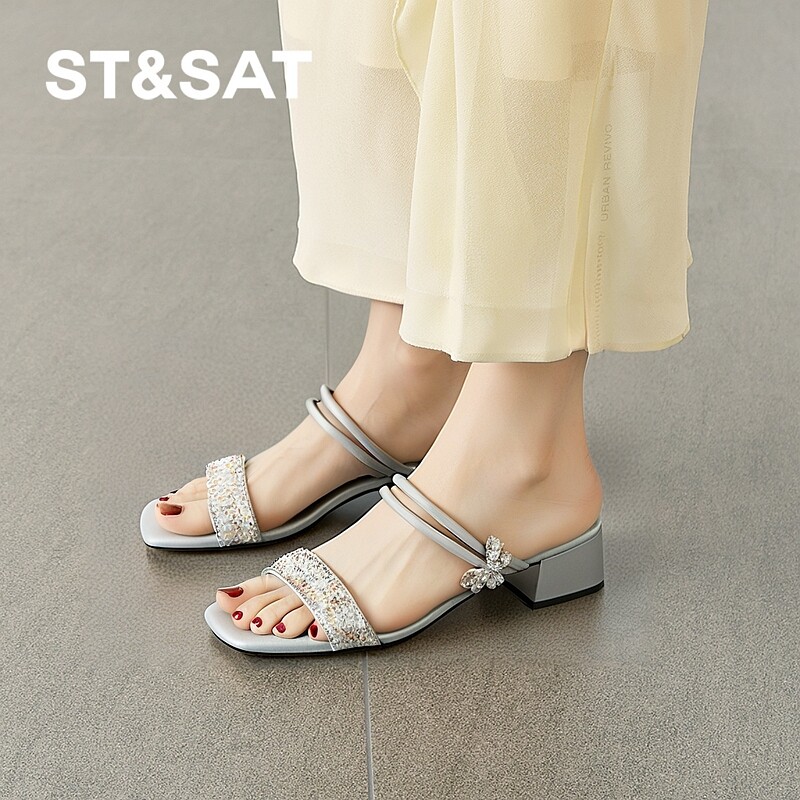 星期六2025新款凉拖夏季配裙子一字带法式绝美高跟凉鞋SSD2115387