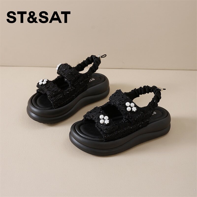 星期六仙女风凉鞋女厚底新款夏季舒适透气配裙子珍珠罗马沙滩鞋子