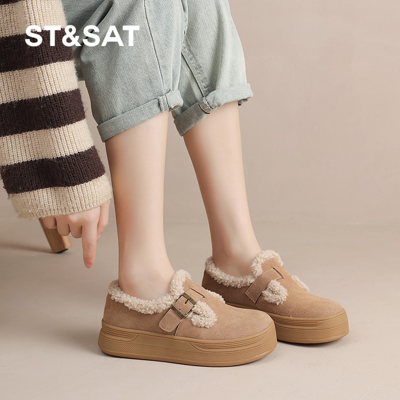 星期六厚底勃肯鞋女2025新款冬季加绒保暖棉鞋一脚蹬懒人豆豆鞋子