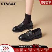 2025冬季 新款 山茶花软底小皮鞋 星期六中跟黑色百搭舒适乐福鞋 女鞋