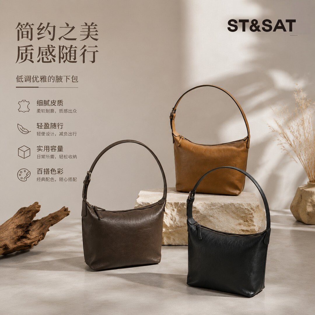 ST&SAT植鞣羊皮复古通勤手提包