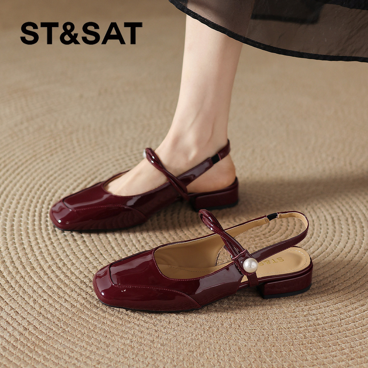 星期六红色包头凉鞋2026新款夏季外穿法式绝美不累脚一字带女鞋子