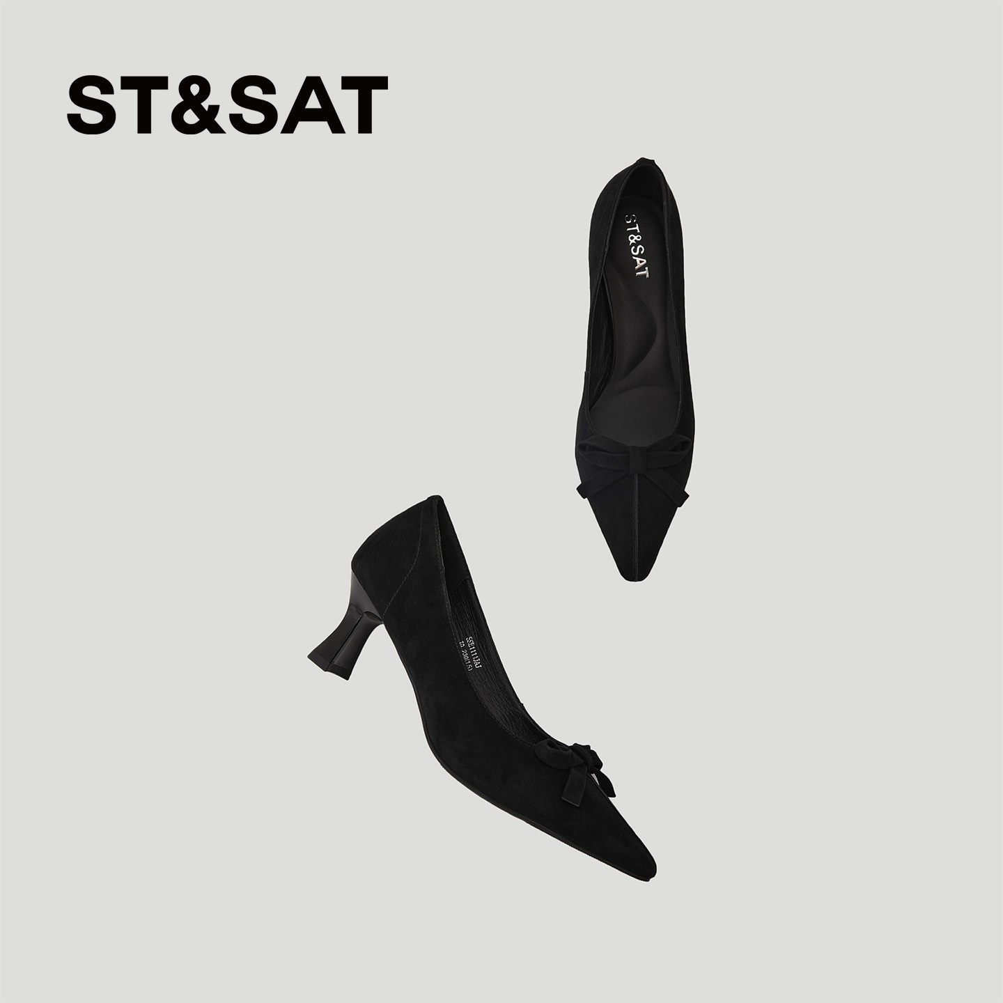 星期六法式尖头高跟鞋新款蝴蝶结巨舒适粗跟软底不累脚浅口单鞋女