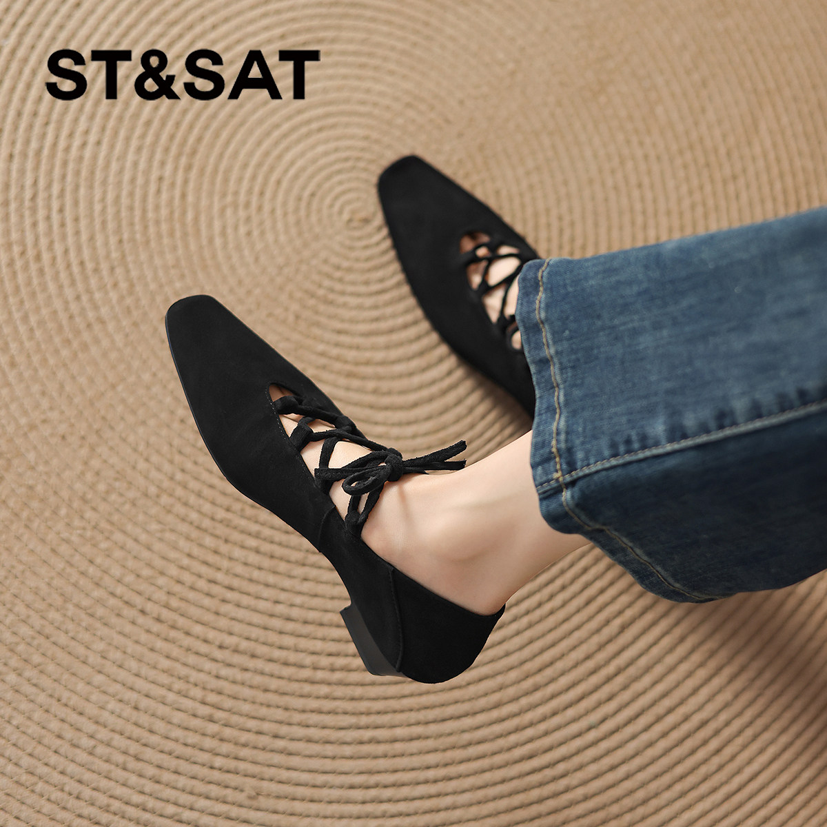 星期六浅口单鞋女2026新款夏季方头黑色芭蕾鞋法式高跟玛丽珍女鞋
