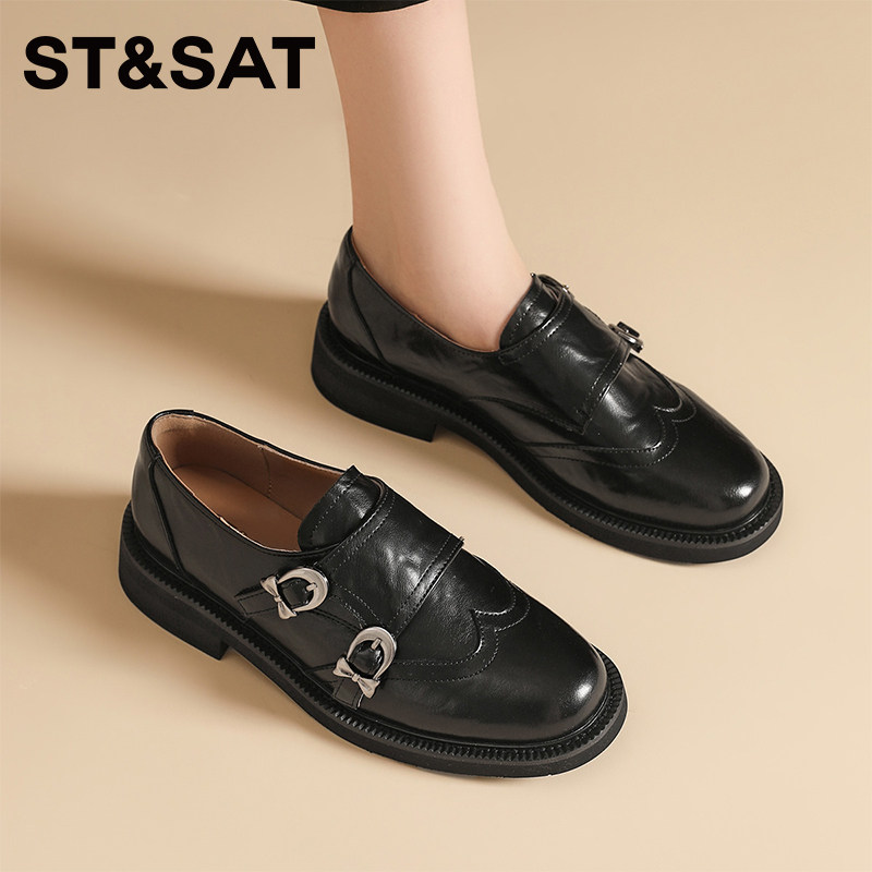 星期六复古英伦风小皮鞋女春季百搭厚底增高乐福鞋单鞋女