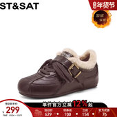 圆头平底上班通勤鞋 星期六保暖加绒休闲鞋 百搭德训鞋 女款 新款 时尚