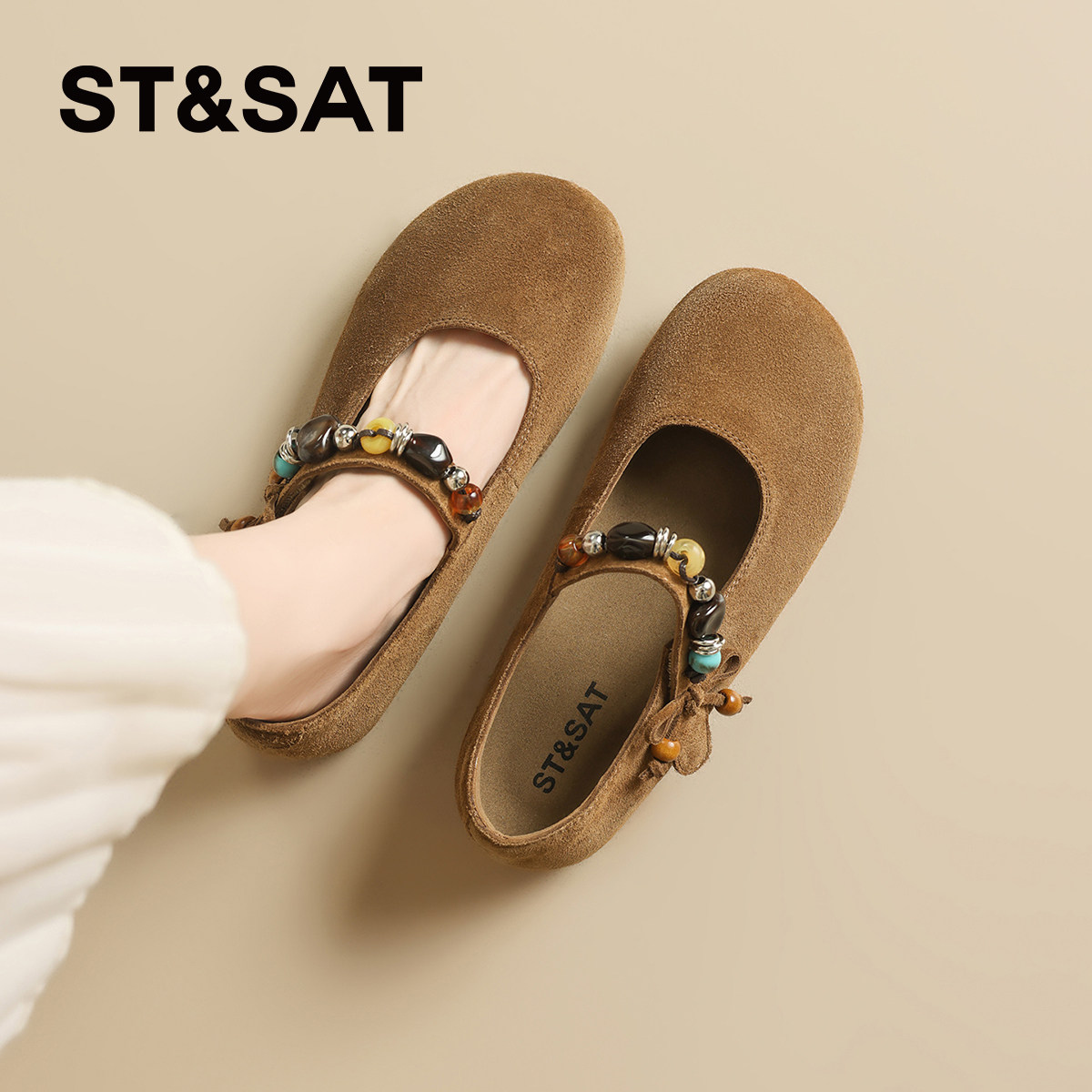 星期六复古真皮玛丽珍勃肯鞋女鞋2025秋季新款软底浅口单鞋豆豆鞋