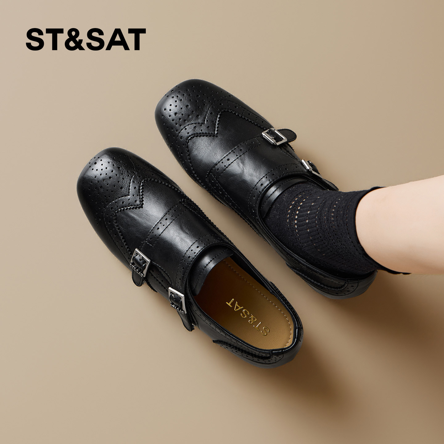 星期六黑色复古乐福鞋女2026春季新款内增高厚底英伦布洛克小皮鞋