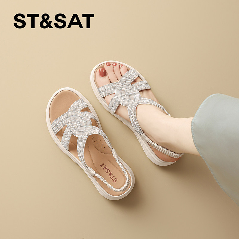 St&Sat水钻厚底罗马凉鞋女夏季