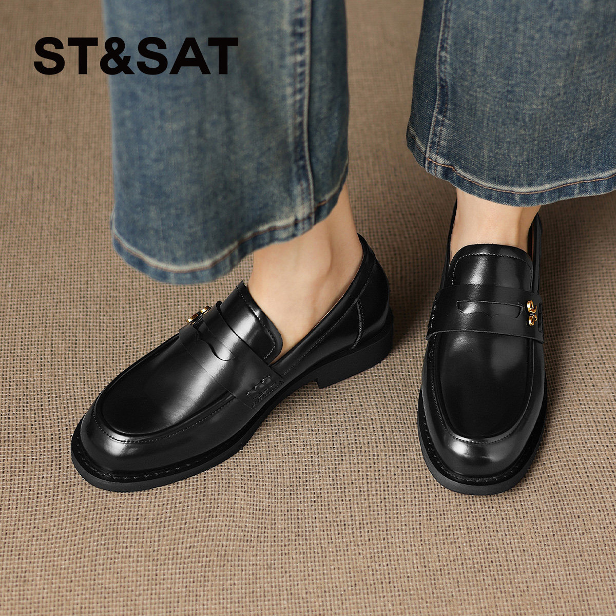 星期六厚底圆头乐福鞋女2026春季新款透气深口单鞋舒适防滑豆豆鞋