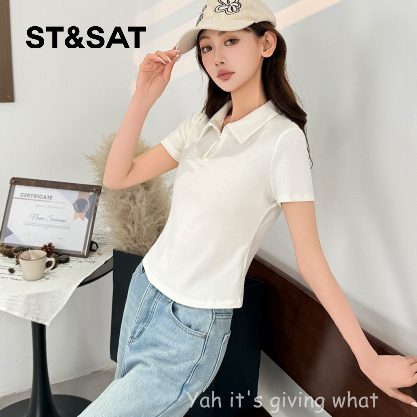 星期六白色翻领短袖t恤女2026新款夏季修身显瘦小个子通勤polo衫Z