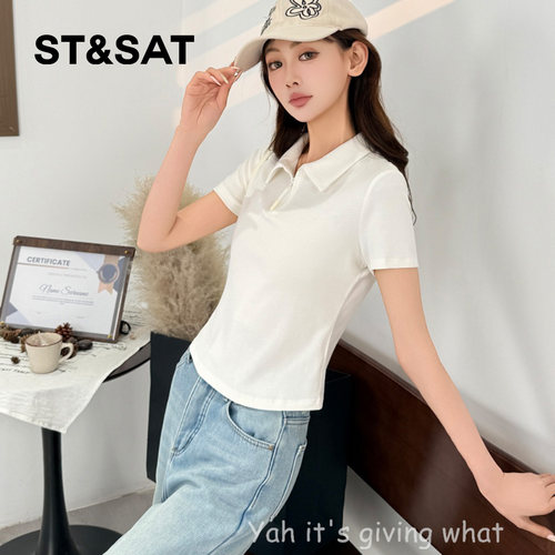 星期六纯棉polo领短袖t恤女新款