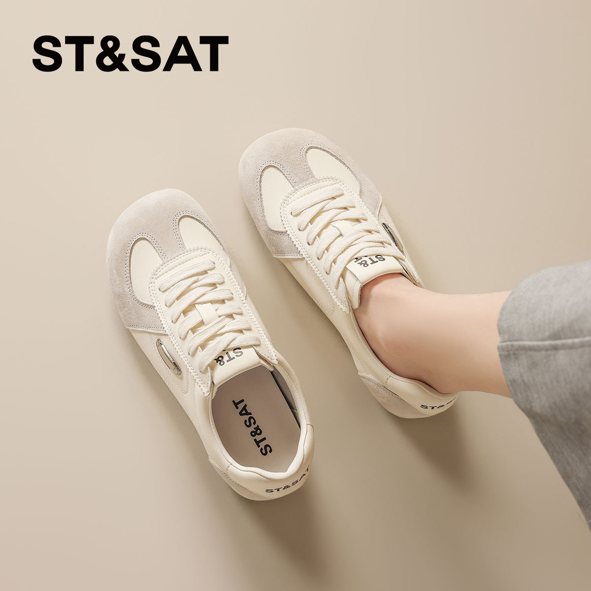 星期六真皮软底小白鞋女德训鞋子2026新款轻便百搭运动休闲鞋通勤