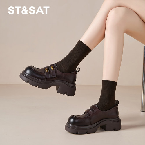 星期六女鞋复古擦色乐福小皮鞋秋