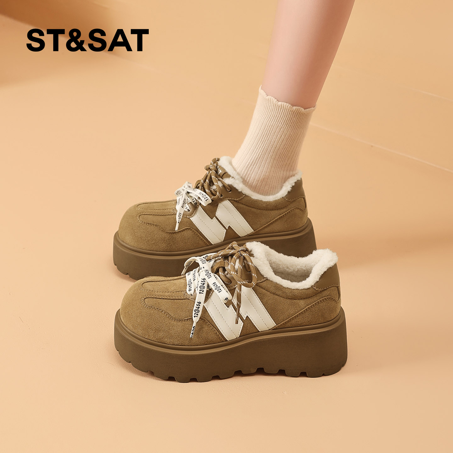 星期六厚底加绒勃肯鞋女复古2025冬季新款保暖棉鞋双系带休闲鞋子