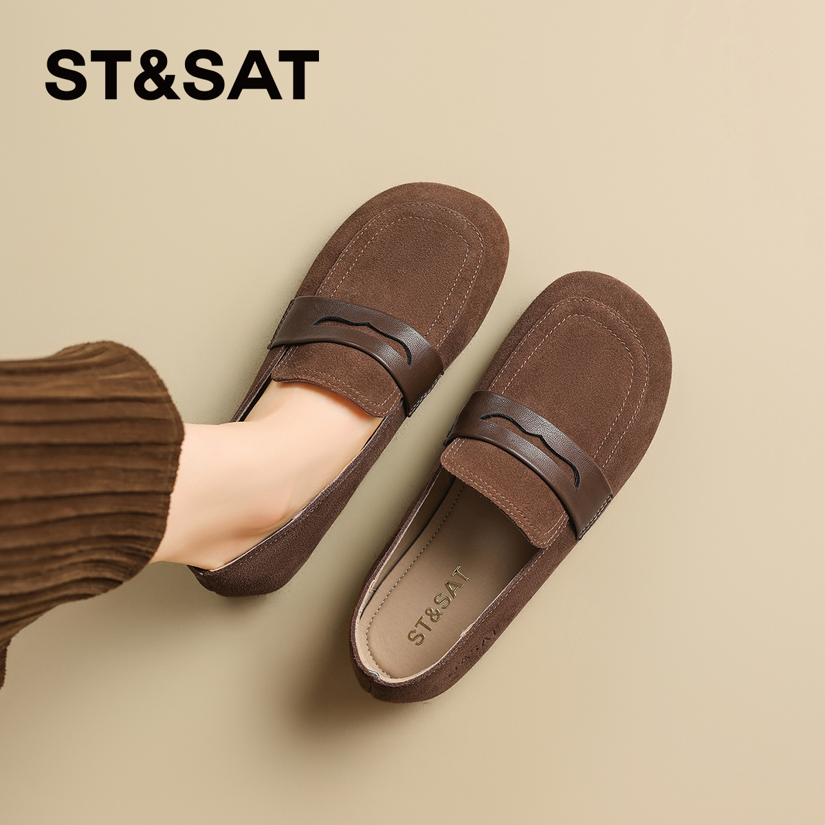 星期六真皮软底勃肯鞋豆豆鞋女款