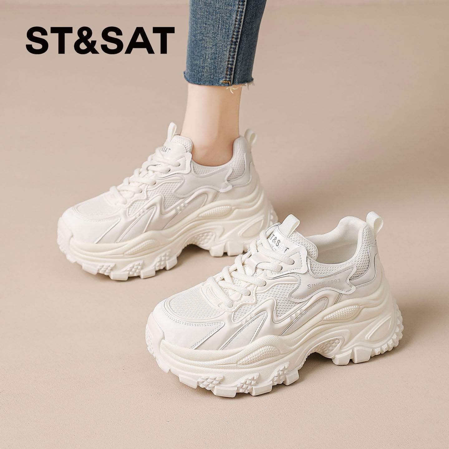 星期六老爹鞋女款夏季新款软底网面运动鞋爆款厚底小白鞋增高女鞋