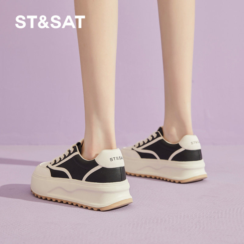 星期六厚底小白鞋女春季新款增高运动鞋女士黑白百搭休闲平板鞋直
