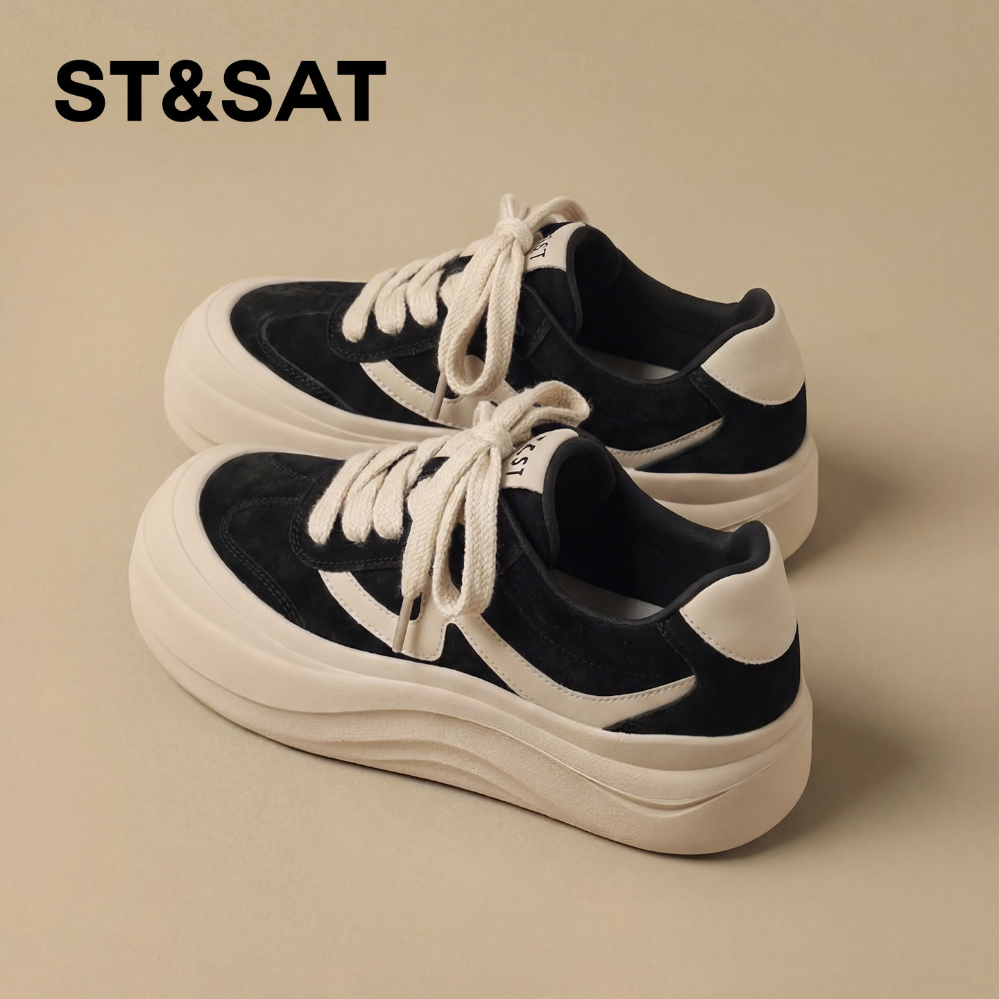 星期六休闲板鞋女款春季新款厚底增高面包鞋时尚百搭休闲鞋子