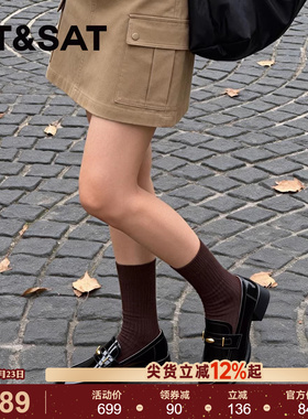 星期六女鞋2026早春黑色亮面上班族小皮鞋高跟气质百搭乐福鞋1B0L