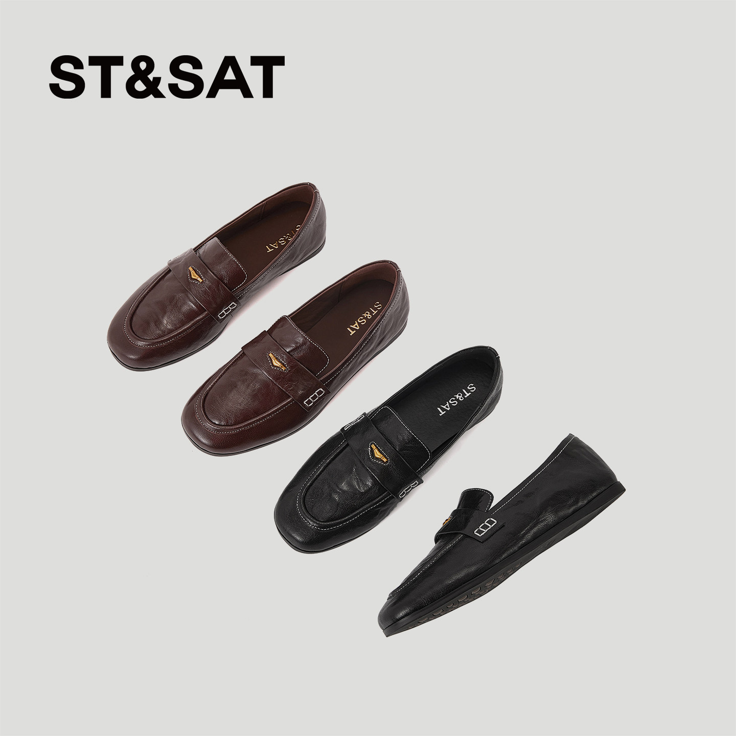 星期六英伦风羊皮乐福鞋女春秋巨舒适软底圆头平底一脚蹬百搭单鞋