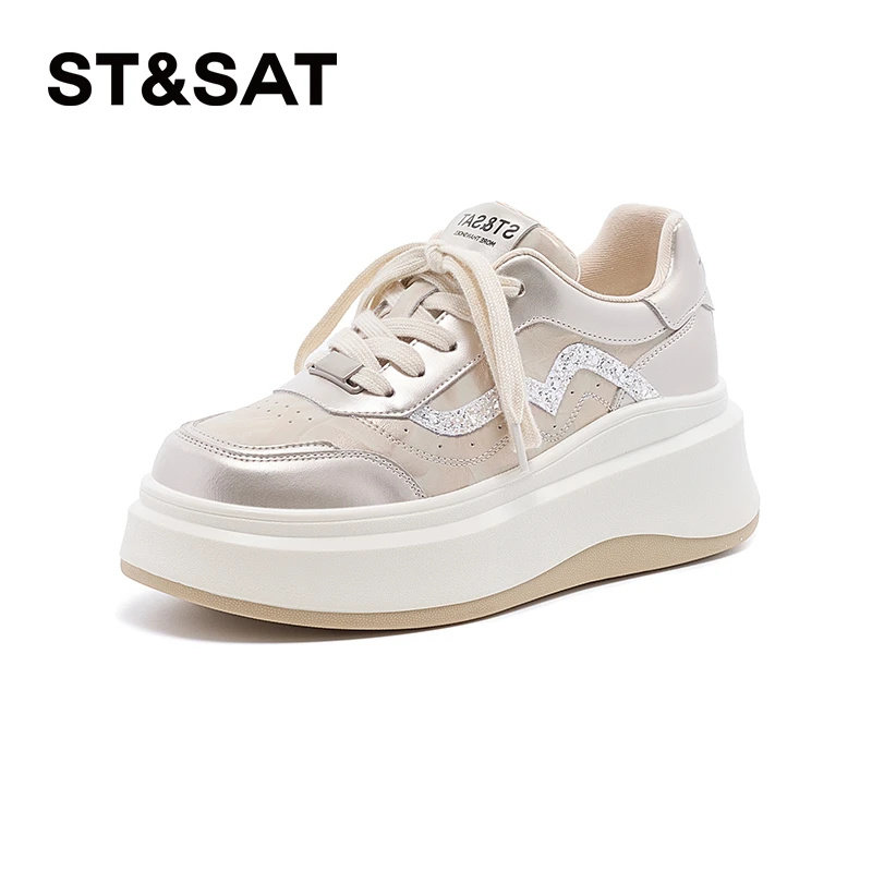 星期六运动休闲鞋女款2026新款春季软底不累脚板鞋厚底增高小白鞋