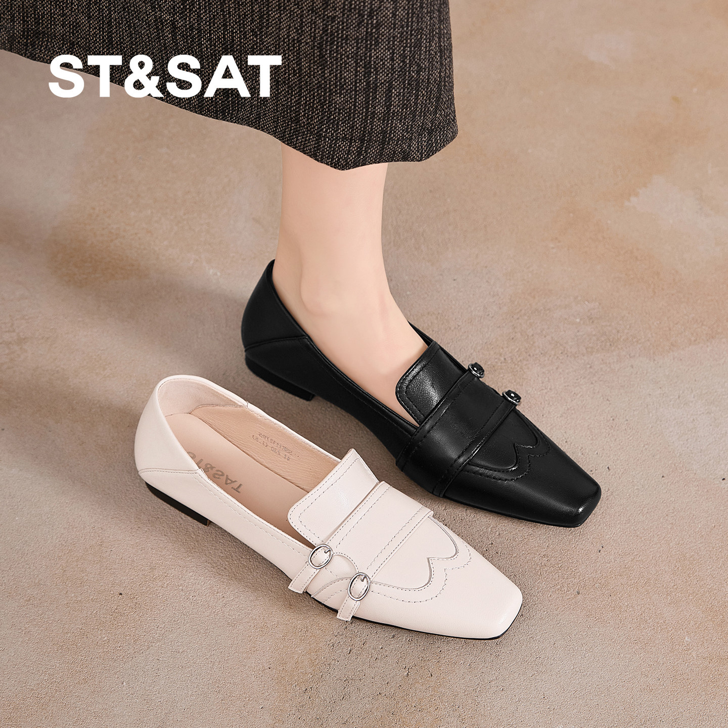 星期六方头乐福鞋女低跟一脚蹬通勤深口单鞋真皮工作鞋搭扣女鞋,女鞋,深口单鞋,淘宝优惠券,粉丝福利购,淘宝优惠卷