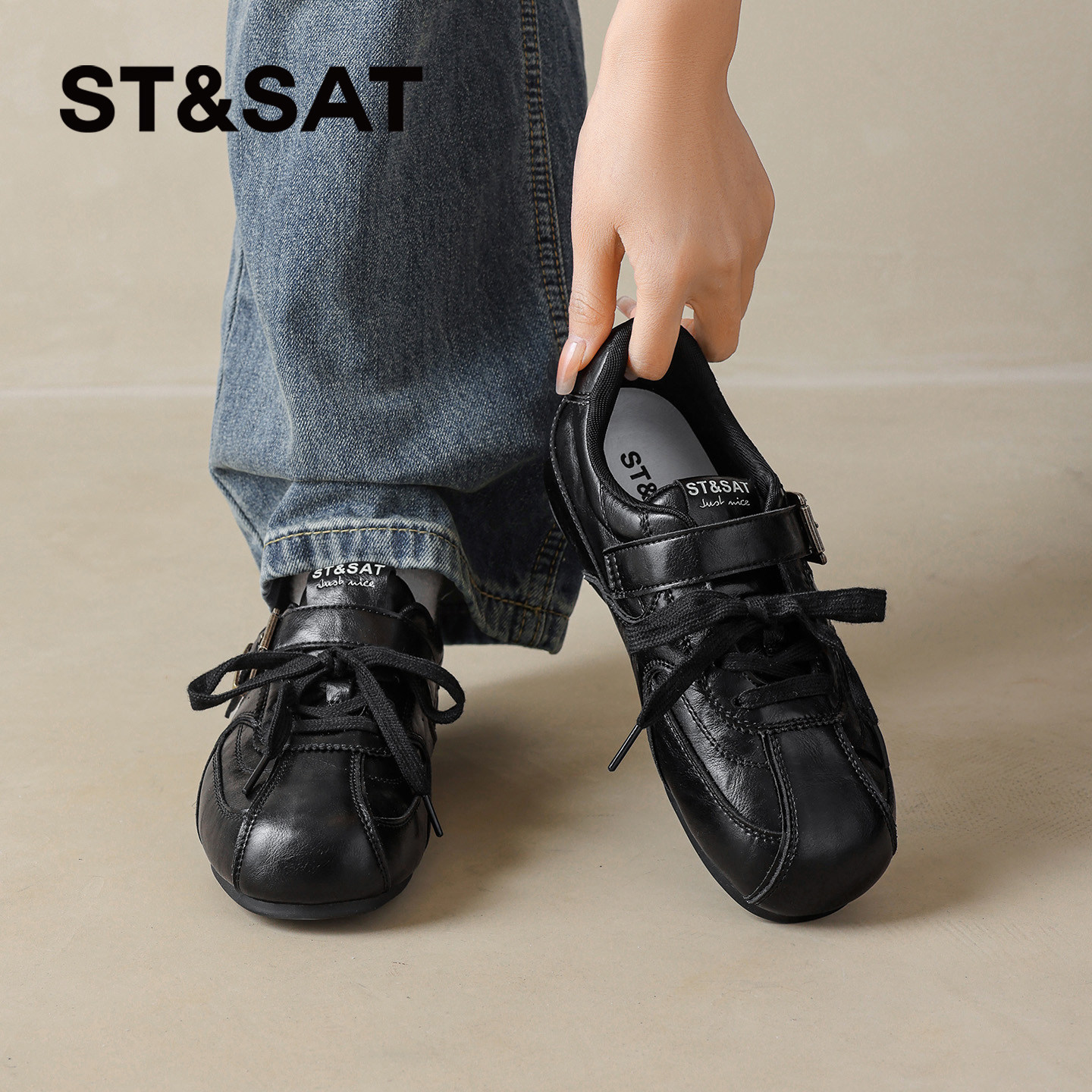 星期六黑色德训鞋女2026新款爆款春夏内增高舒适阿甘鞋厚底运动鞋