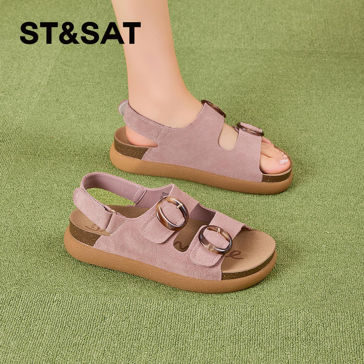 星期六罗马半拖一脚蹬凉鞋女2025夏季新款皮带扣露趾外穿勃肯拖鞋