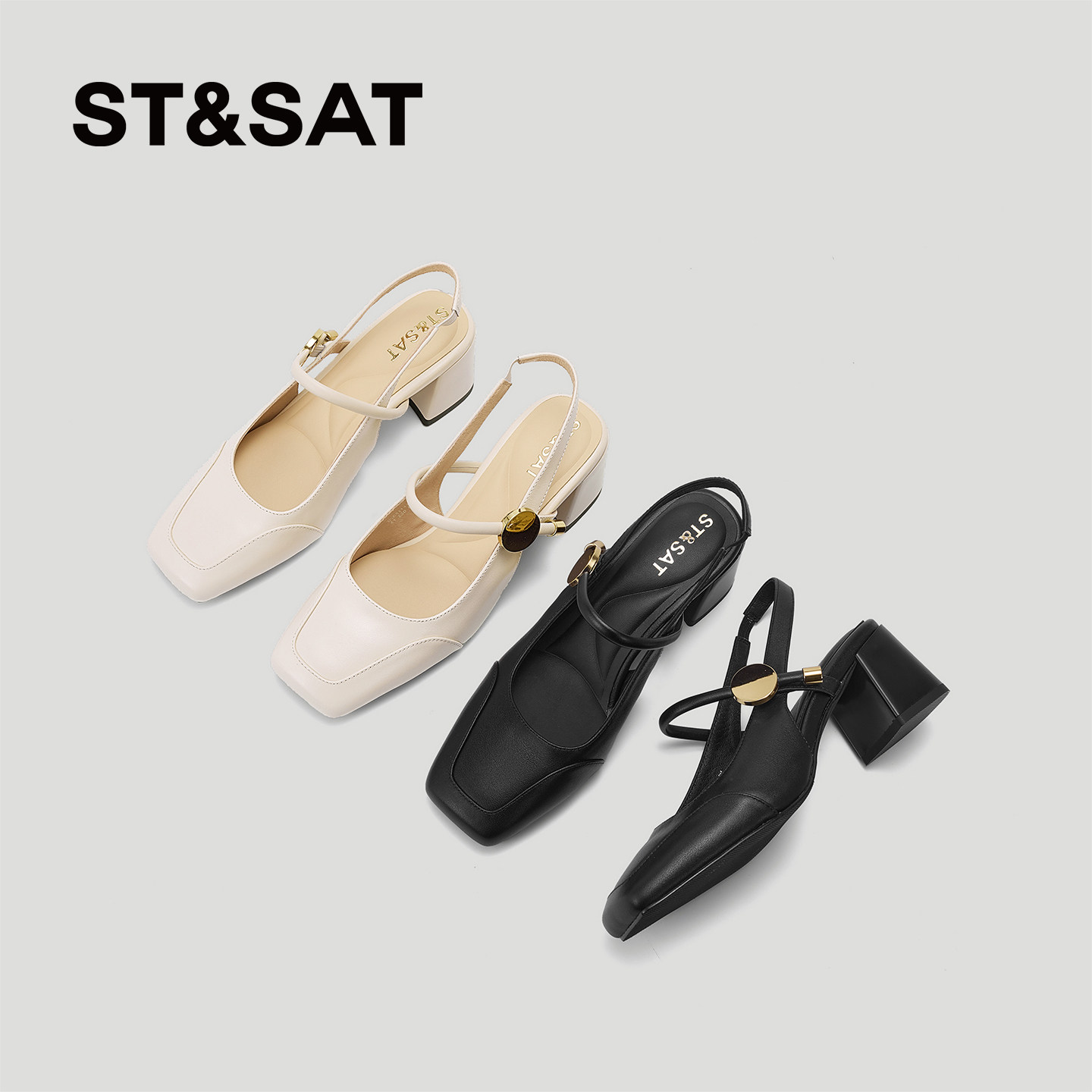星期六法式方头玛丽珍凉鞋2026春夏新款粗跟气质不累脚后空高跟鞋