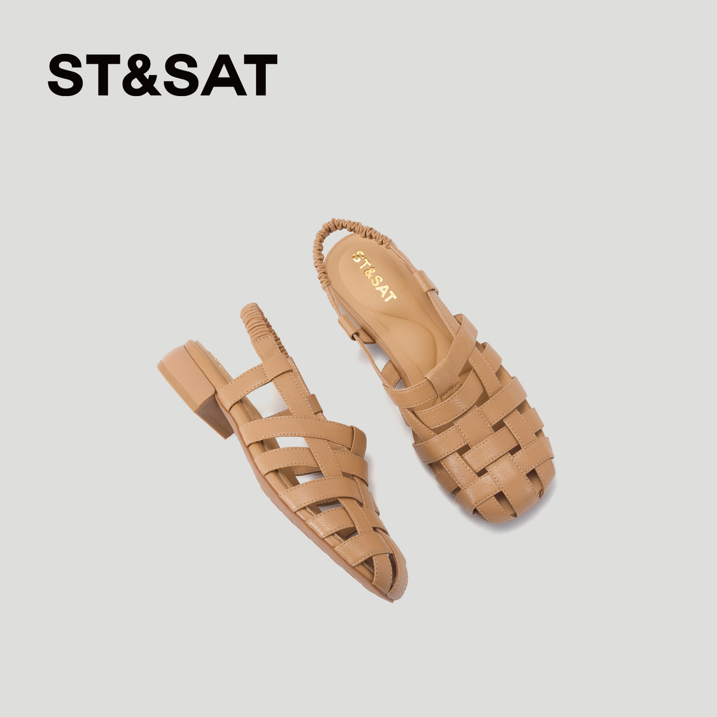 星期六包头凉鞋女2026夏季平底编织镂空低跟软底舒适不累脚女鞋