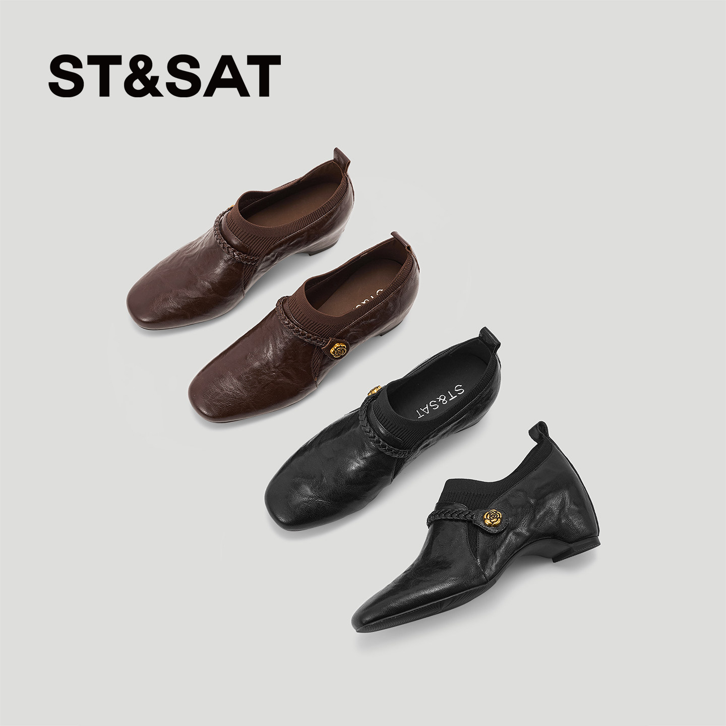 星期六复古英伦风深口单鞋女2026新款金属扣内增高软底舒适乐福鞋