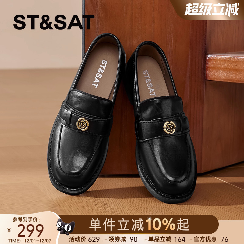 黑色山茶花乐福鞋软底单鞋