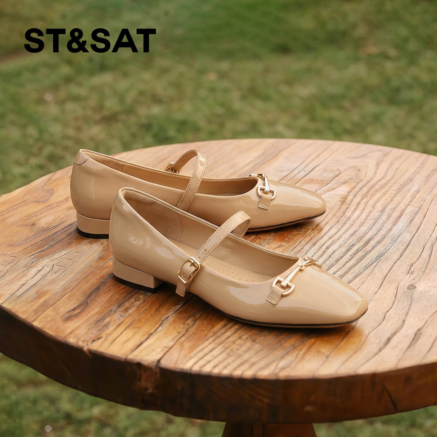星期六法式优雅漆皮玛丽珍鞋