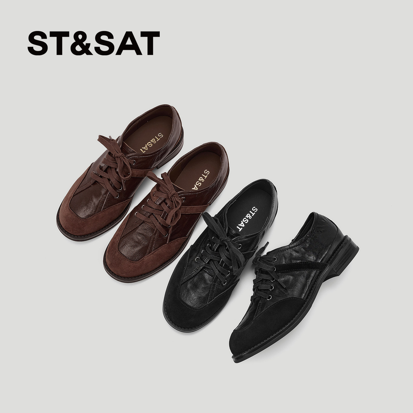 星期六乐福鞋2026爆款英伦风德比鞋女系带圆头软底休闲百搭德训鞋