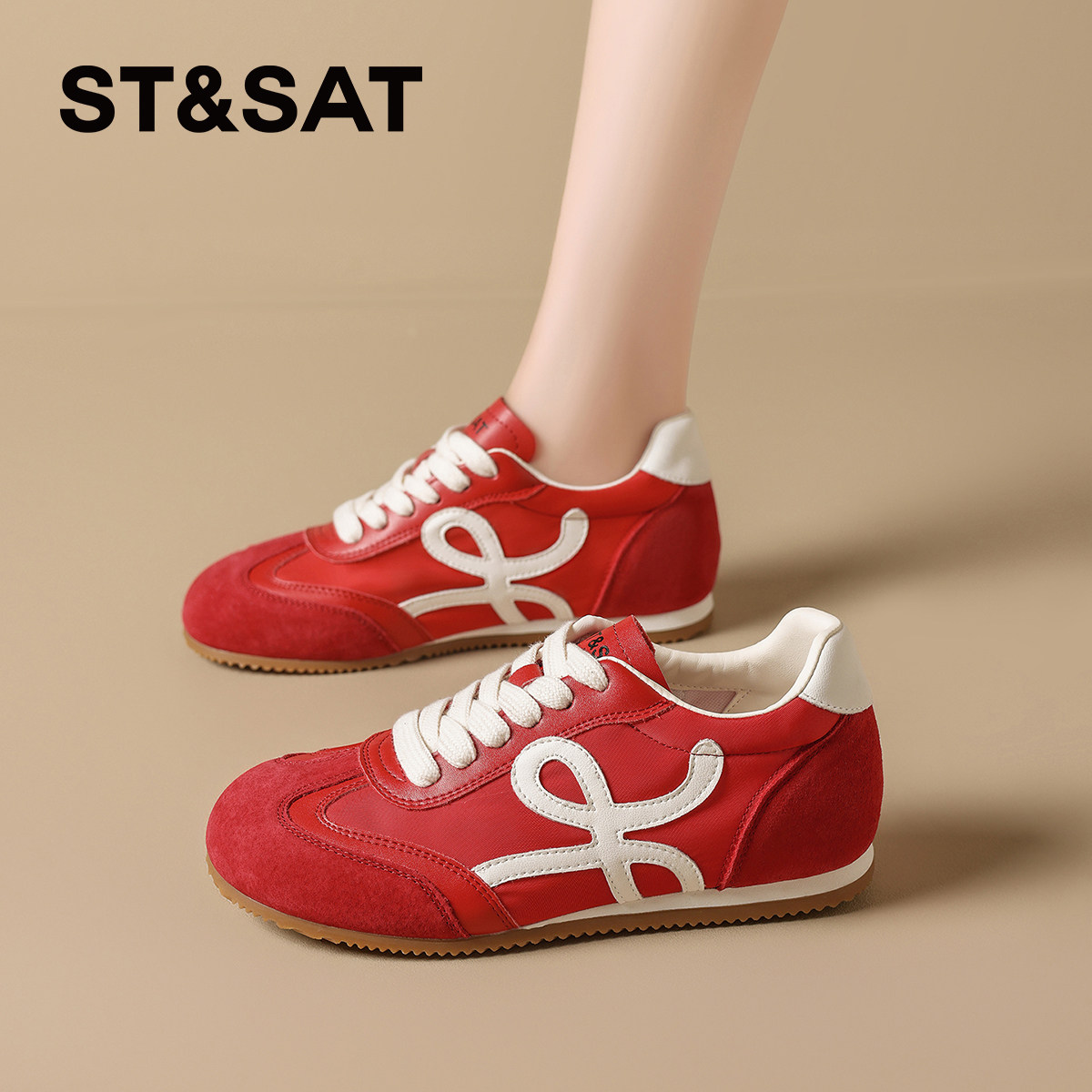 星期六德训鞋女款红色鞋运动鞋阿甘鞋百搭运动鞋女鞋子厚底休闲鞋