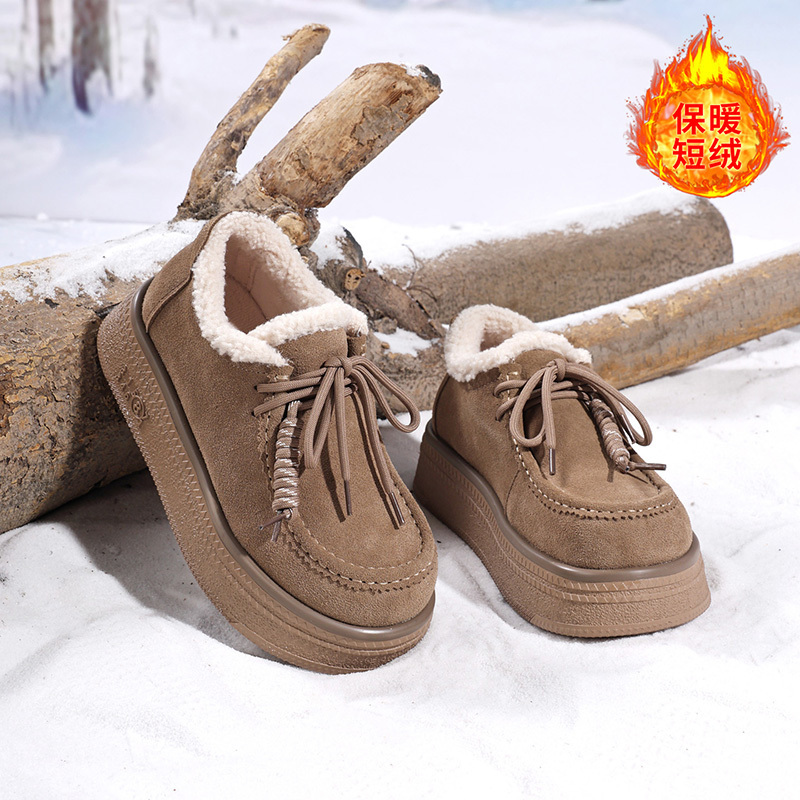 星期六厚底勃肯鞋女2025新款秋冬加绒保暖棉鞋英伦风乐福短靴厚底