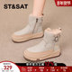 星期六厚底雪地靴女2025冬新款 加绒加厚大棉鞋 增高短筒马丁靴女靴