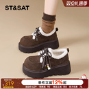 星期六厚底加绒勃肯鞋女2025冬季新款小个子复古增高美拉德毛毛鞋