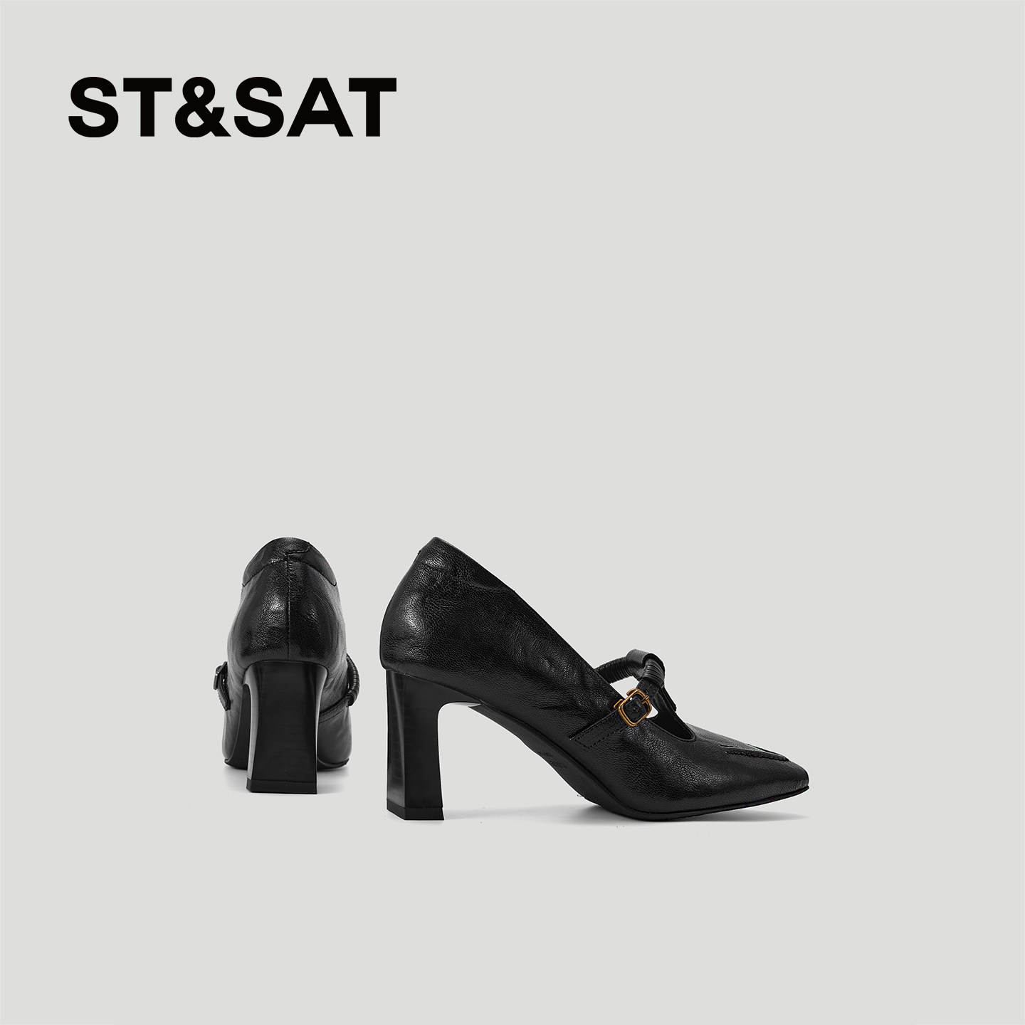 星期六玛丽珍鞋女2026轻熟风真皮尖头皮鞋粗跟软底不累脚高跟单鞋