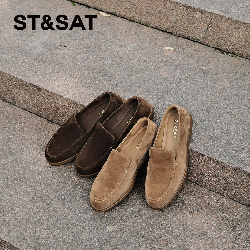 头层羊皮！星期六乐福鞋女老钱风summer walk情侣男士休闲皮鞋直